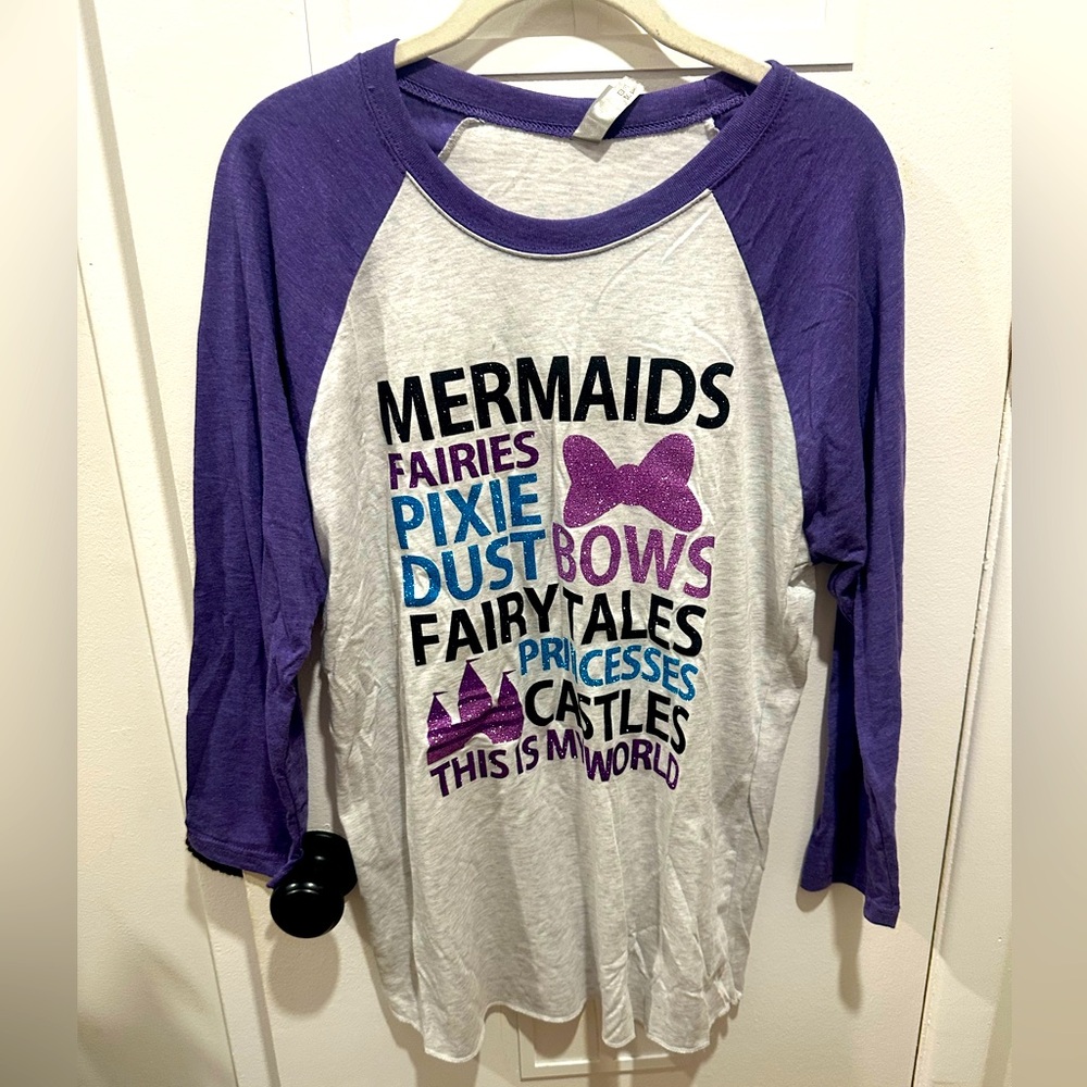 Custom Disney Women’s Raglan Tee Shirtrt in Size Medium Medium Grey/Purple